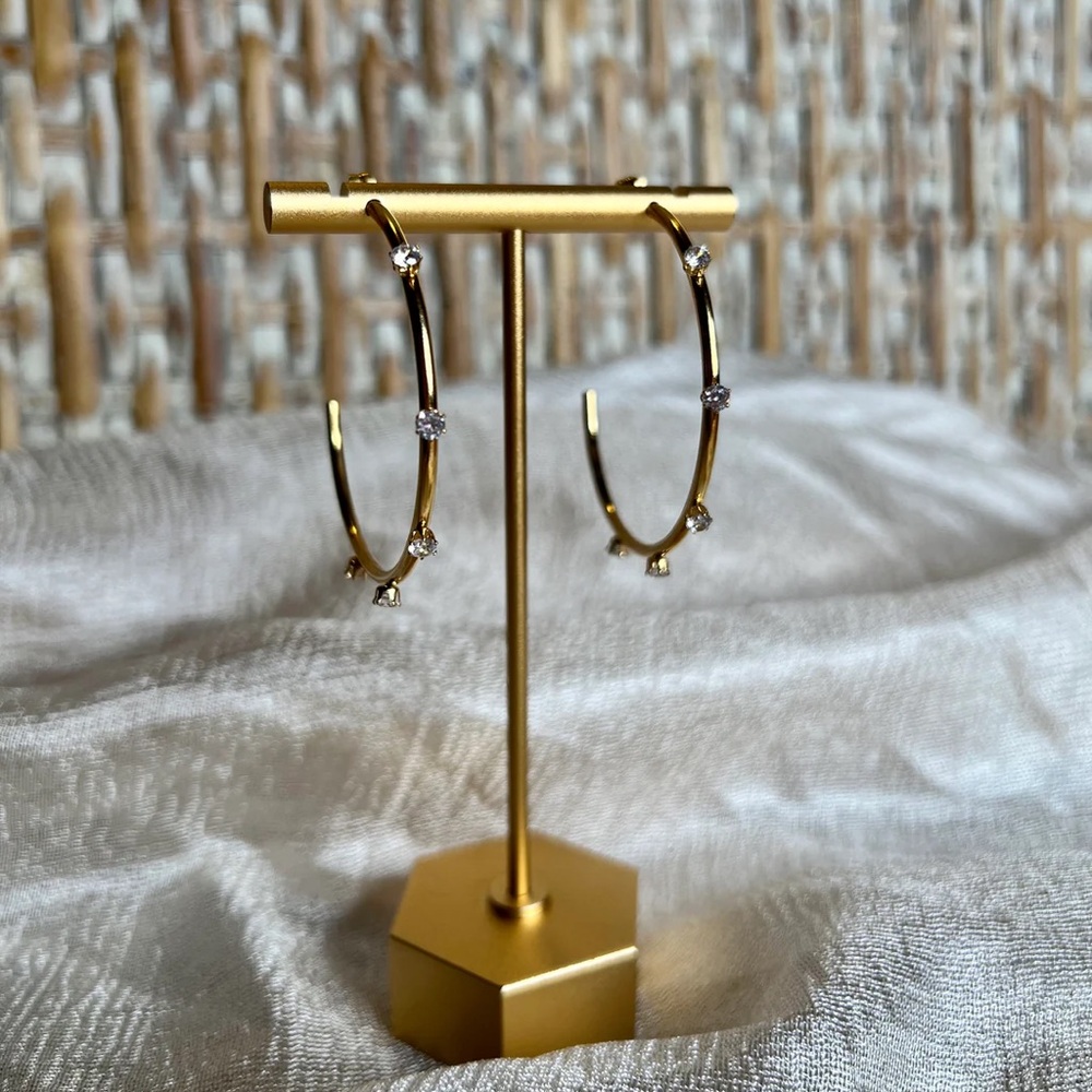 Tarnish proof 18kt hoops with CZ accents
